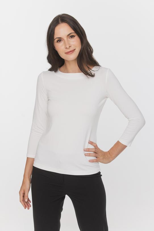 Wizualizacja Bluzka basic z rękawem 3/4 w kremowym odcieniu