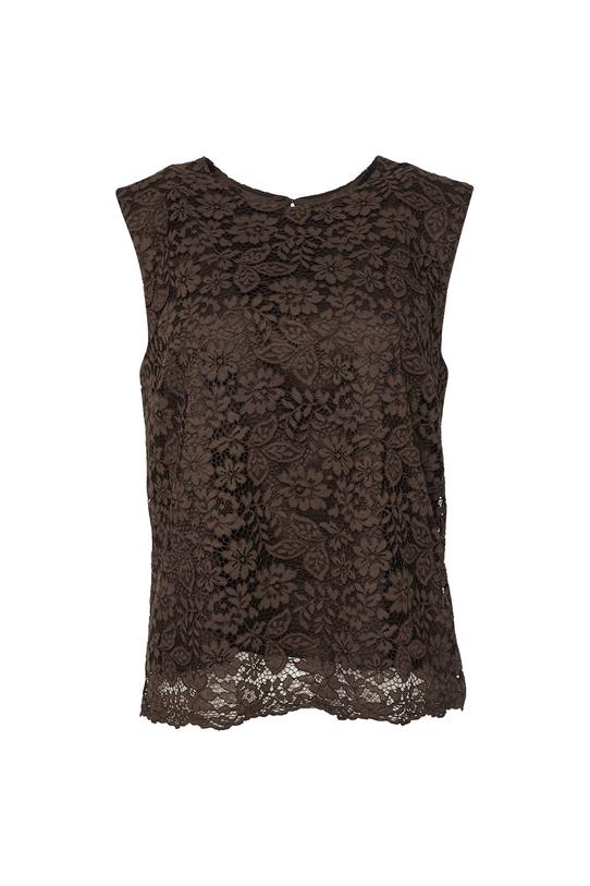 Bluzka bez rękawa z brązowej kwiecistej koronki - 1