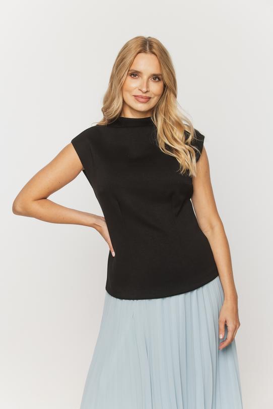 Bluzka bez rękawka z czarnej mięsistej dzianiny - 2