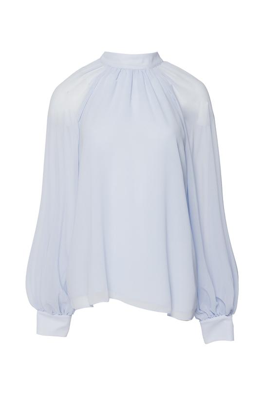 Zwiewna błękitna bluzka z bufiastymi rękawami - 1