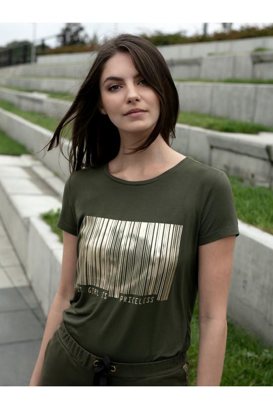 T-shirt zdobiony złotym nadrukiem - 1