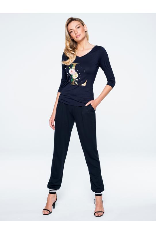 Bluzka z nadrukiem, perełkami i kryształkami - 1