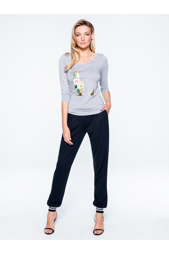 Szara bluzka z perełkami - 1