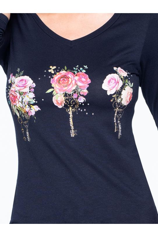 Wiskozowa bluzka z nadrukiem róż oraz kryształkami - 4