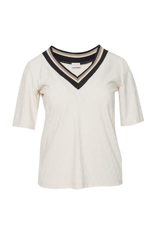 Bluzka ecru z dzianiny sweterkowej z dekoracyjnym ściągaczem - 1