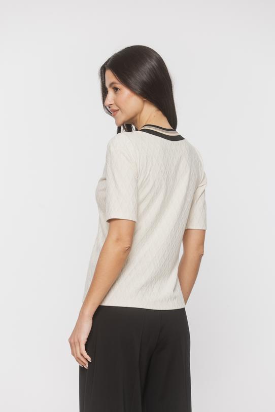 Bluzka ecru z dzianiny sweterkowej z dekoracyjnym ściągaczem - 3