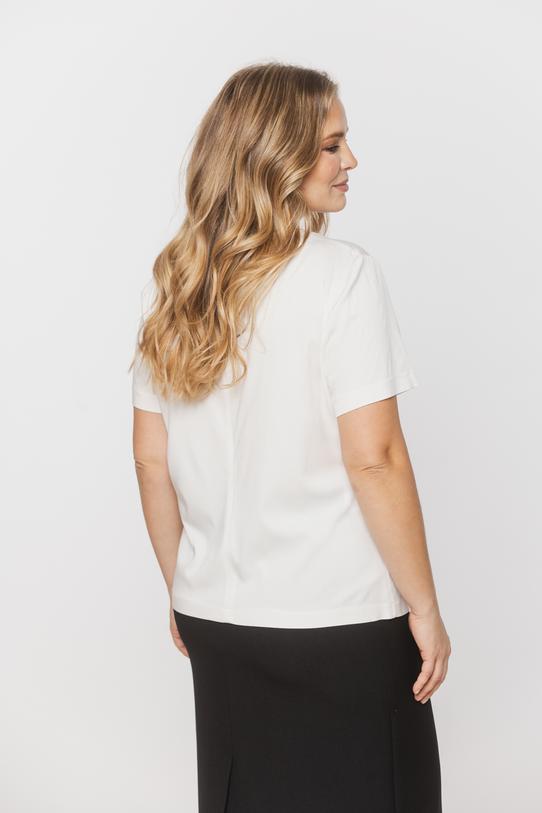 Bluzka ecru z wiskozy o pudełkowym fasonie - 4
