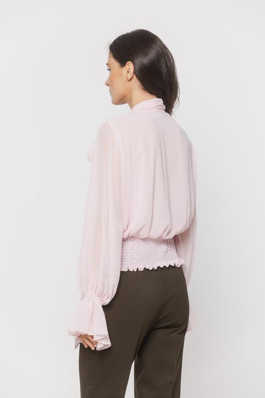 Szyfonowa bluzka z szalem i ozdobnie wykończonymi rękawami - 3