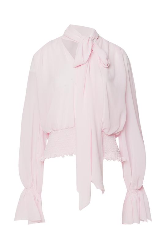 Szyfonowa bluzka z szalem i ozdobnie wykończonymi rękawami - 1