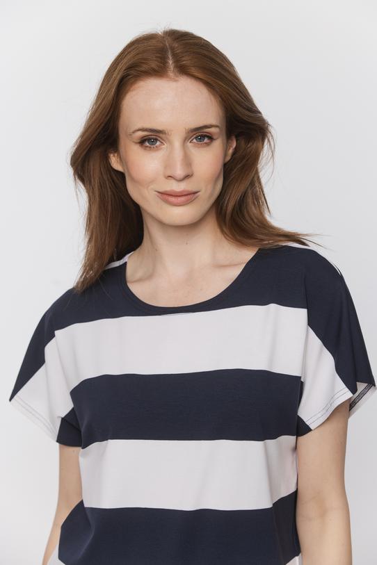Bluzka w granatowe paski z regulowanym dołem - 4