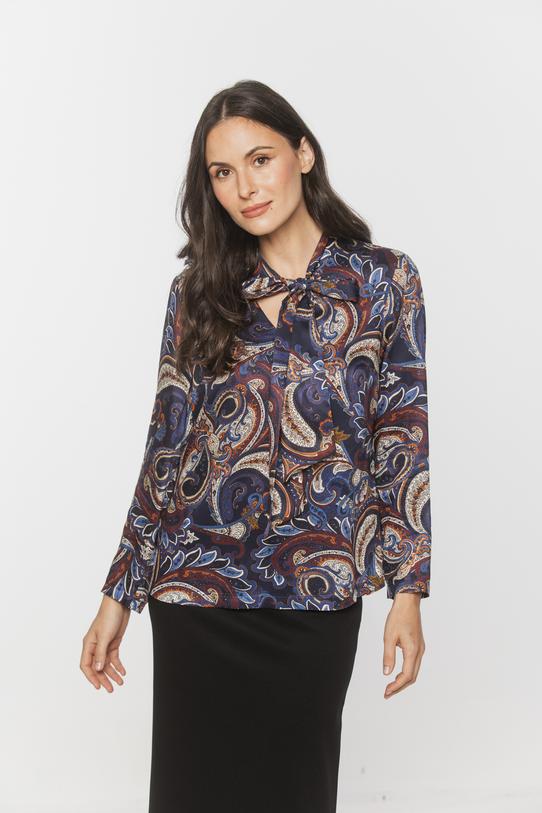Bluzka wiskozowa z dekoracyjnym wiązaniem i wzorem paisley - 2