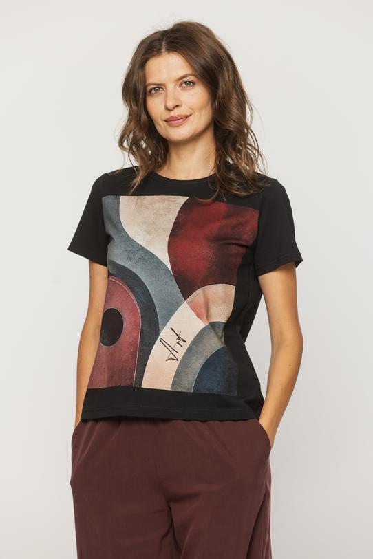 Czarny bawełniany t-shirt z artystyczną grafiką - 1