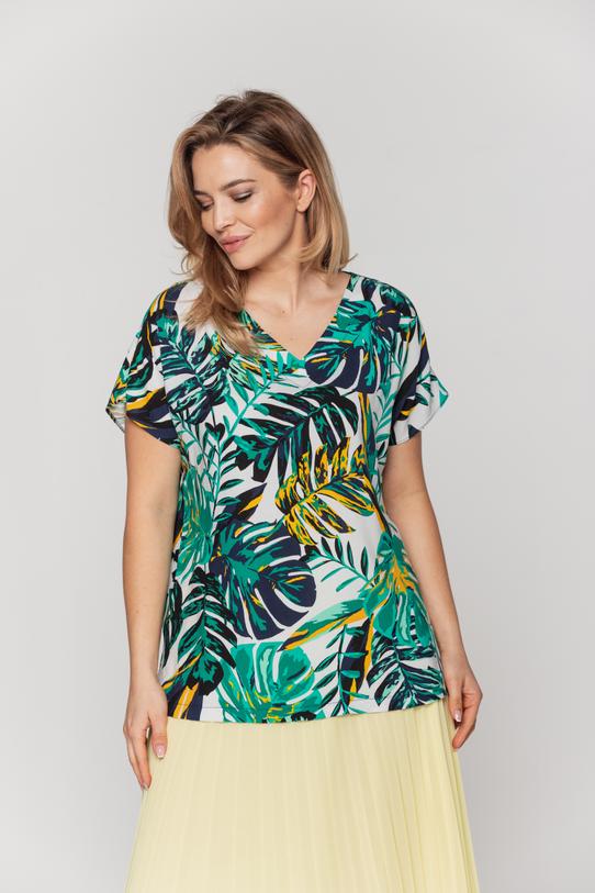 Kimonowa luźna bluzka z dekoltem w serek - 2