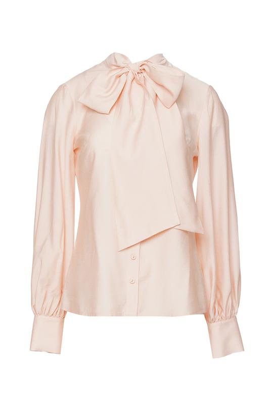 Elegancka pudrowa bluzka z wiązaną kokardą - 1