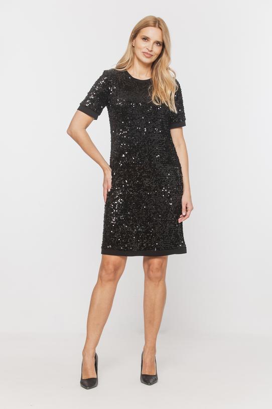 Wizualizacja Błyszcząca czarna sukienka z cekinami i krótkim rękawem