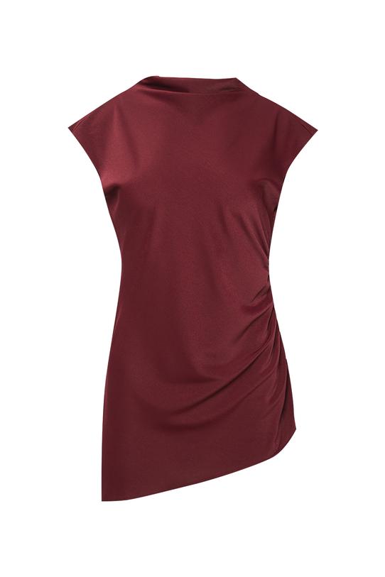 Bordowa asymetryczna bluzka z marszczeniem - 1