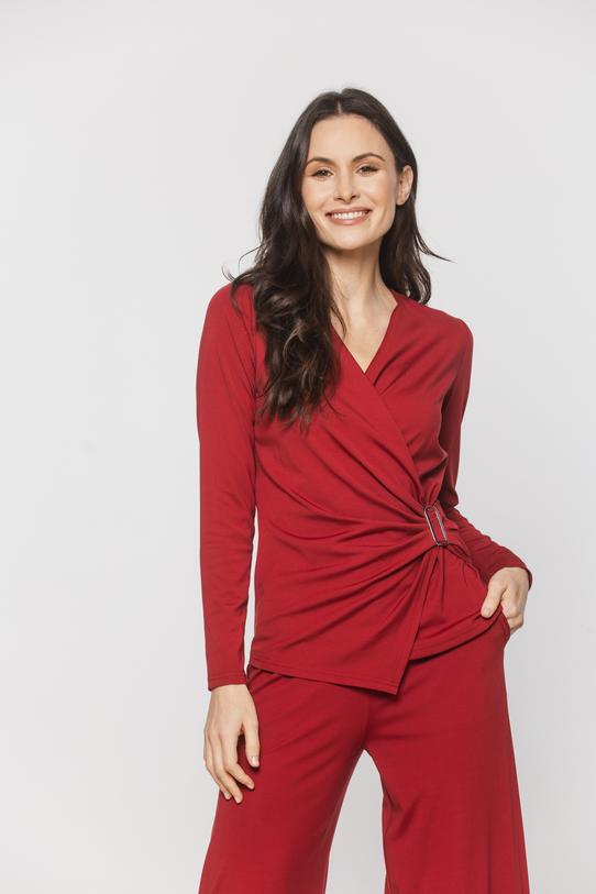 Wizualizacja Ciemnoczerwona kobieca bluzka z dzianiny wiskozowej