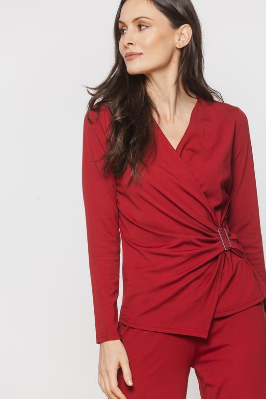 Ciemnoczerwona kobieca bluzka z dzianiny wiskozowej - 3