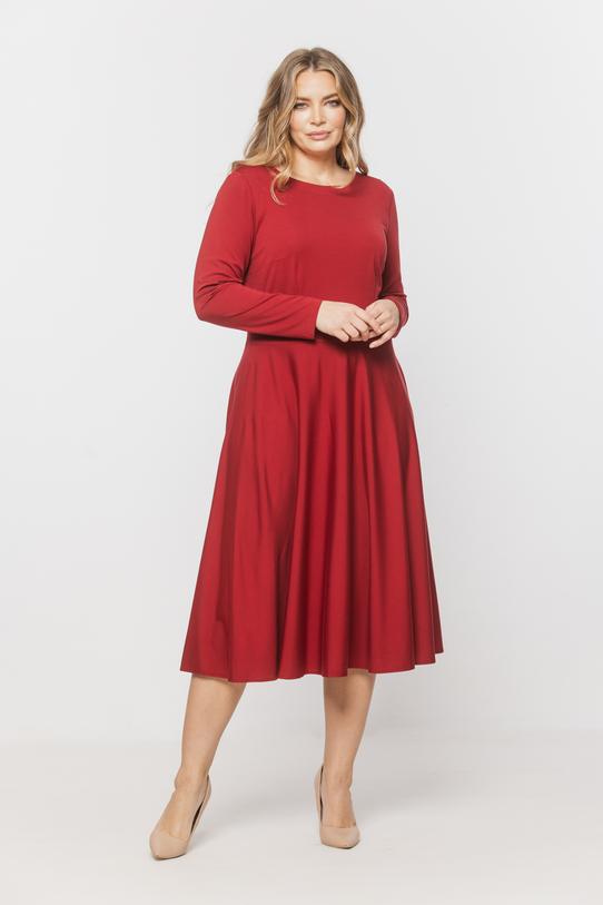 Wizualizacja Ciemnoczerwona rozkloszowana sukienka z dzianiny