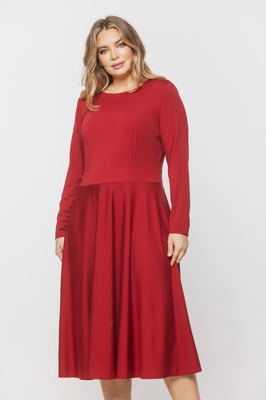 Ciemnoczerwona rozkloszowana sukienka z dzianiny - 2