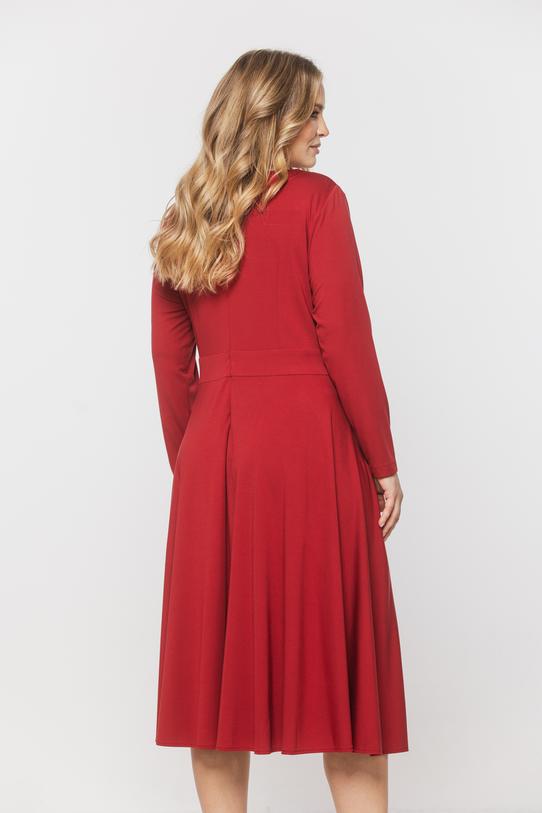 Ciemnoczerwona rozkloszowana sukienka z dzianiny - 3