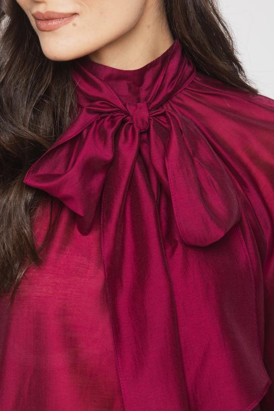 Bordowa stylowa bluzka z ozdobnym wiązaniem i bufiastym rękawem - 6