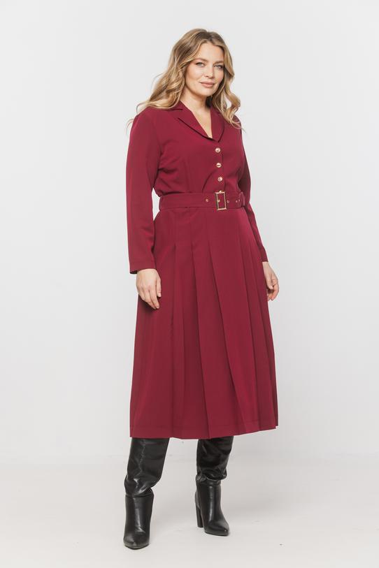 Wizualizacja Bordowa sukienka midi z paskiem i zakładkami