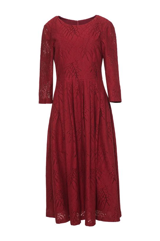 Bordowa wizytowa sukienka z matowej bawełnianej koronki - 1