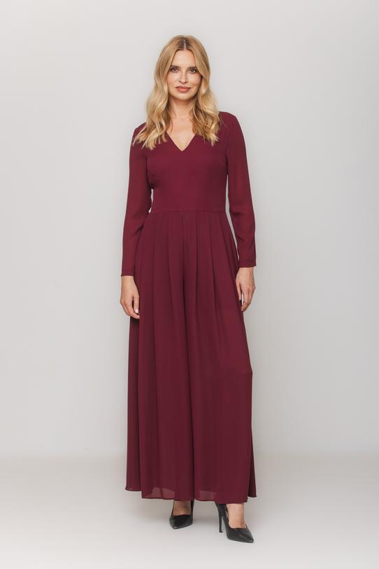 Wizualizacja Bordowy zwiewny kombinezon z długim rękawem