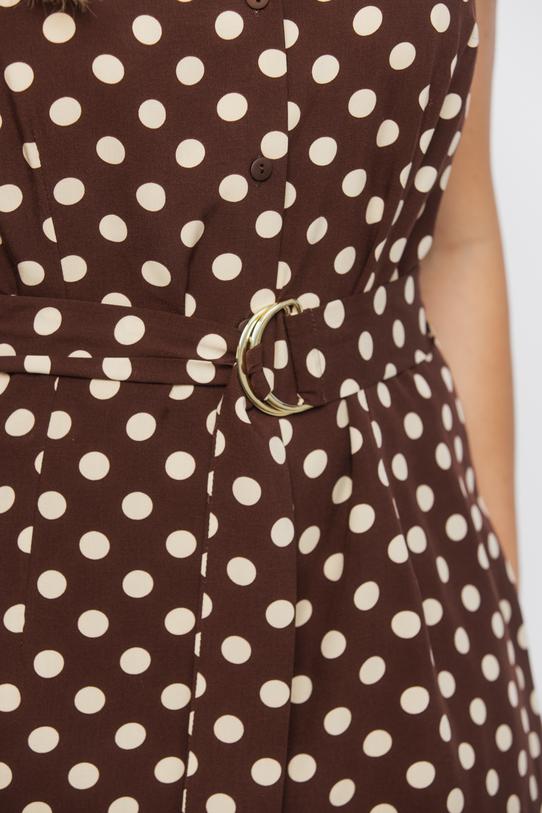 Brązowa bluzka w groszki z paskiem w talii - 5