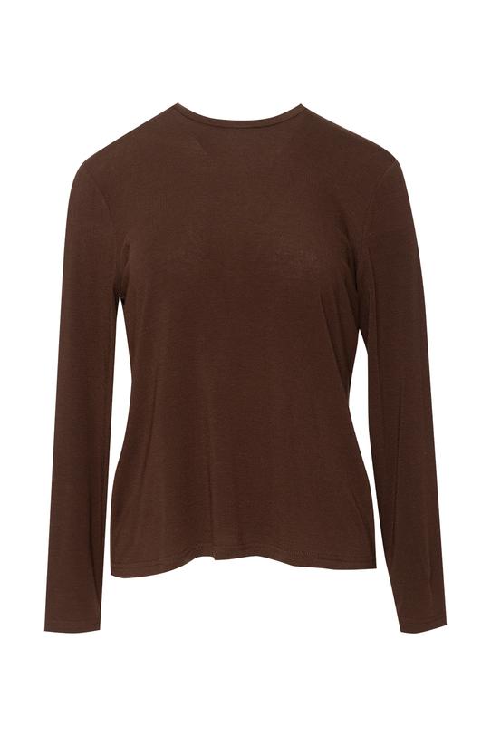 Brązowa bluzka z domieszką wełny z lekkiej miękkiej dzianiny - 1