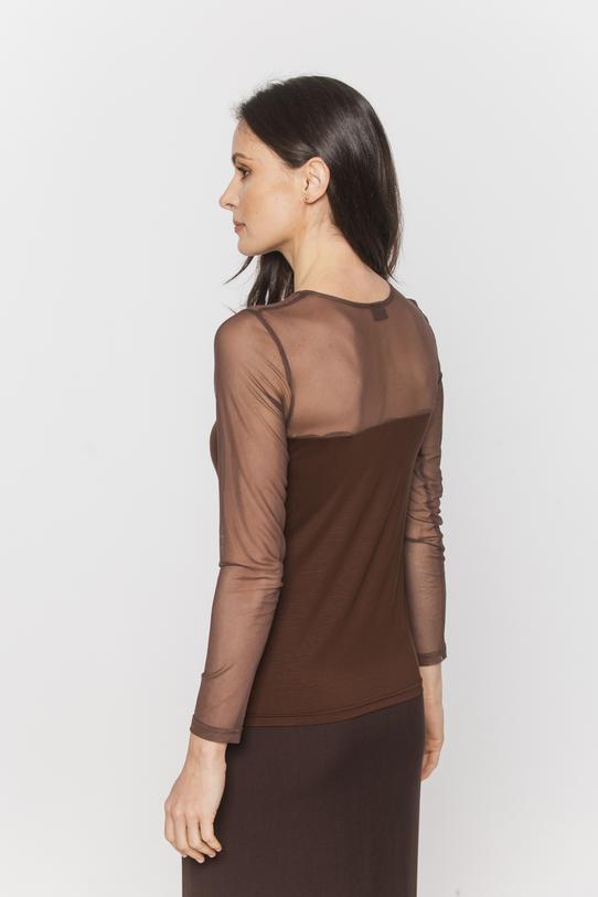 Brązowa bluzka z transparentnej siateczki i dzianiny - 3