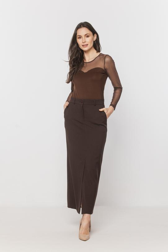 Wizualizacja Brązowa bluzka z transparentnej siateczki i dzianiny