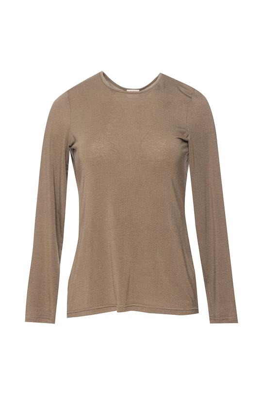 Brązowa bluzka z wełną w stylu basic - 1