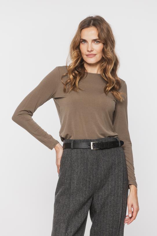 Brązowa bluzka z wełną w stylu basic - 2