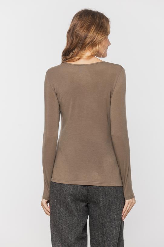 Brązowa bluzka z wełną w stylu basic - 4