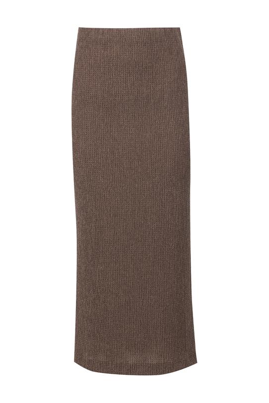 Brązowa dopasowana spódnica z fakturowanej dzianiny - 1