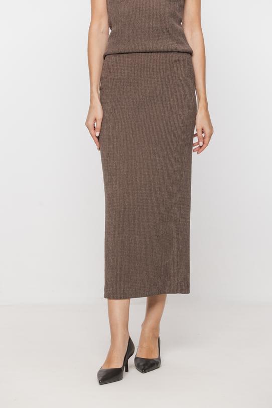 Brązowa dopasowana spódnica z fakturowanej dzianiny - 4