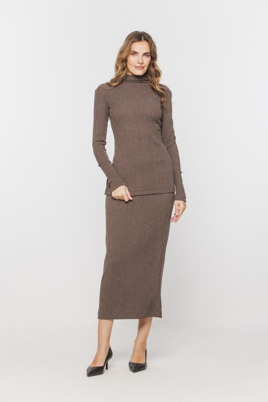 Brązowa dopasowana spódnica z fakturowanej dzianiny - 2