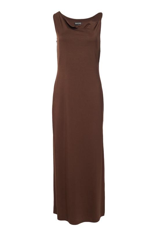 Brązowa dzianinowa sukienka maxi z dekoracyjnym ramiączkiem - 1