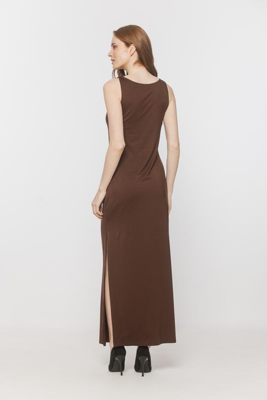 Brązowa dzianinowa sukienka maxi z dekoracyjnym ramiączkiem - 3