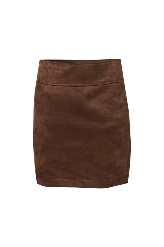 Brązowa modna mini spódnica z dzianiny zamszowej - 1