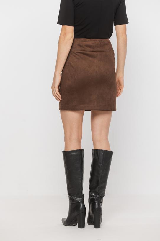 Brązowa modna mini spódnica z dzianiny zamszowej - 3