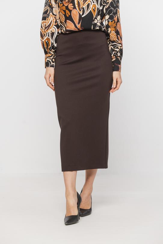 Brązowa elastyczna spódnica z rozporkiem z tyłu - 2