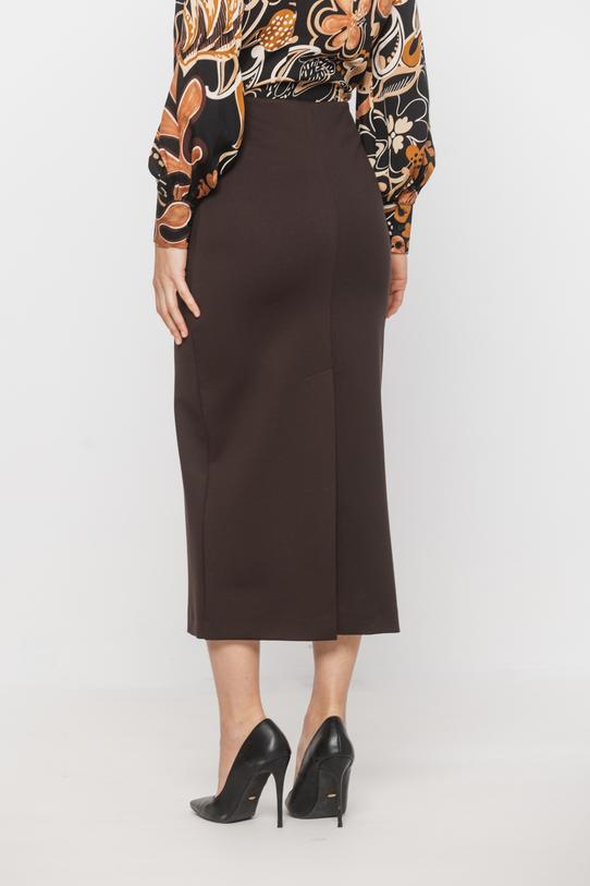 Brązowa elastyczna spódnica z rozporkiem z tyłu - 3