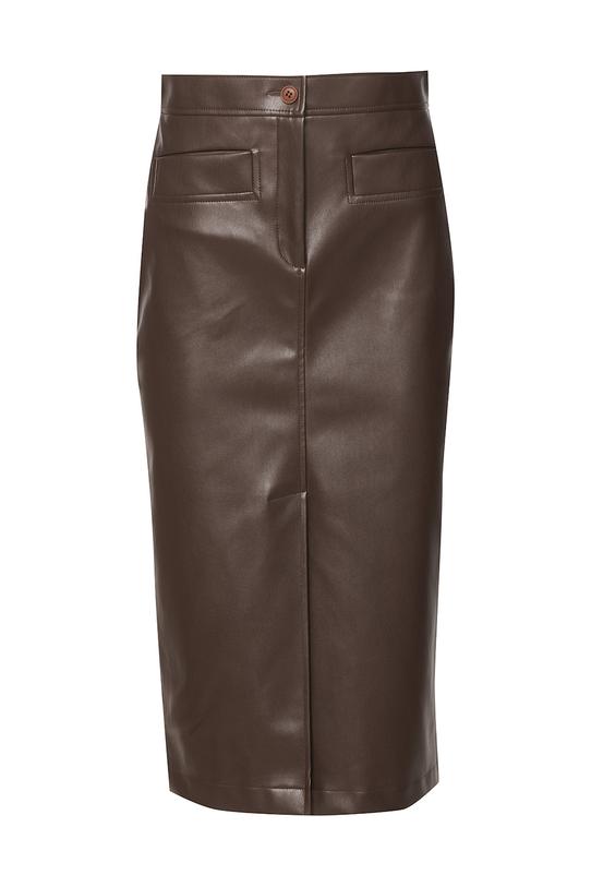 Brązowa ołówkowa spódnica ze skóry ekologicznej - 1