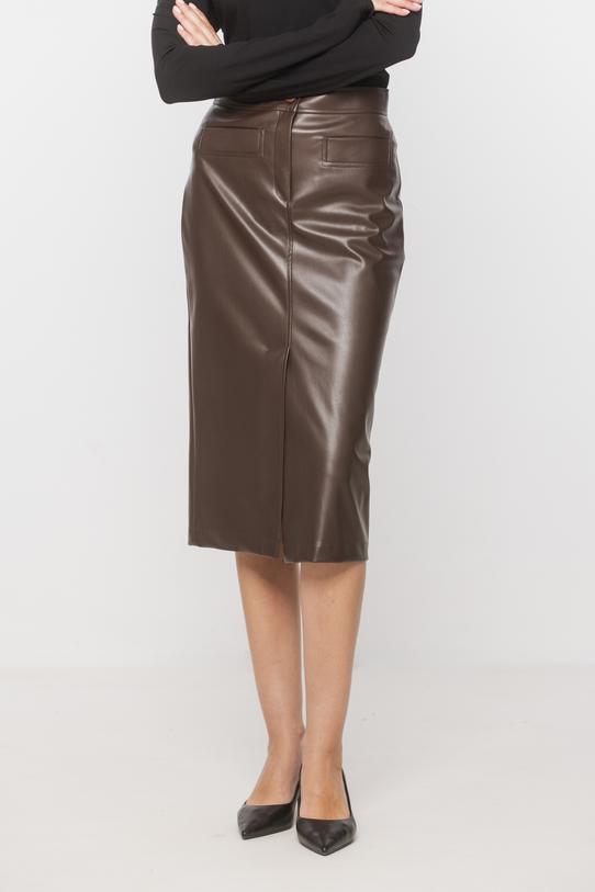 Brązowa ołówkowa spódnica ze skóry ekologicznej - 2