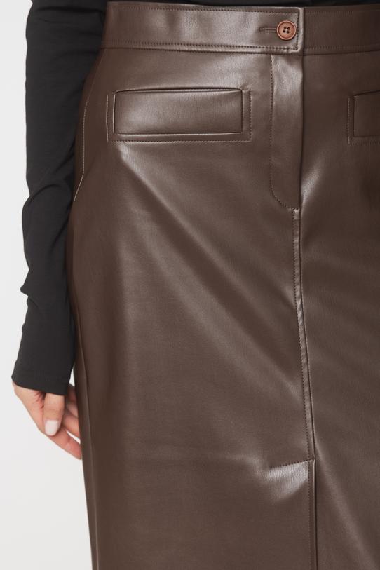 Brązowa ołówkowa spódnica ze skóry ekologicznej - 4