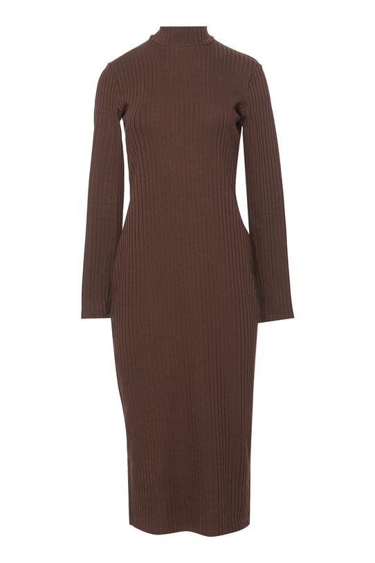 Brązowa sukienka o prążkowanej fakturze z bawełny - 1