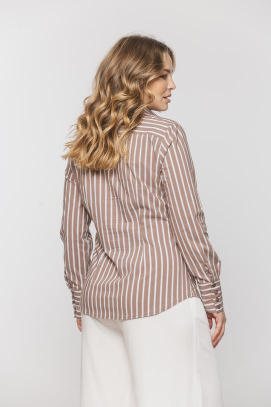 Brązowa taliowana koszula z bawełny w paski - 3